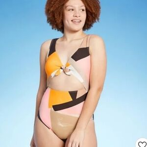 SEA ANGEL Plunge Peek-A-Boo Color Block Cut-Out 1 Piece Swimsuit Size M